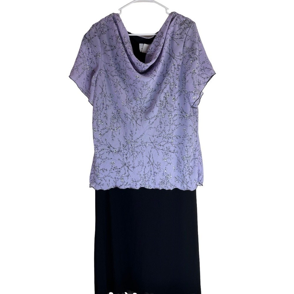 Los Angeles Woman Maxi Dress Women 18 Purple Floral Cowl Neck Mock Two Piece